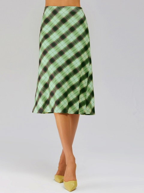

URBANIC Women Green & Black Checked A-Line Knee-Length Skirt