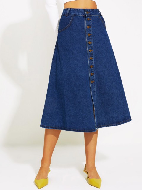 

URBANIC Women Navy Blue Solid Pure Cotton A-Line Skirt