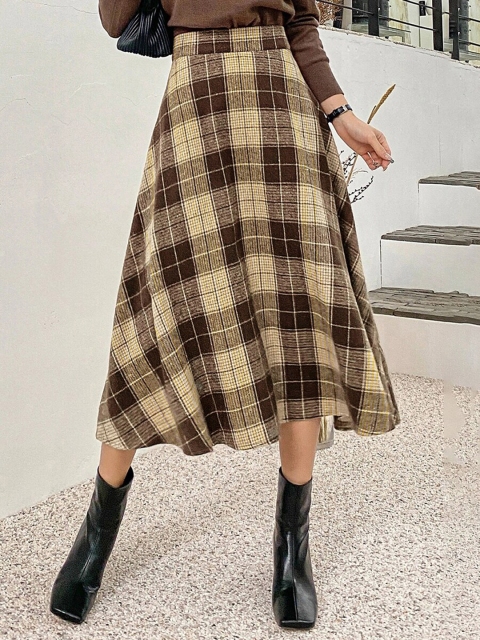 

URBANIC Women Brown Checked A Line Skirts