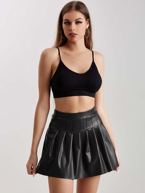 

URBANIC Women Black Pleated Mini Skirt