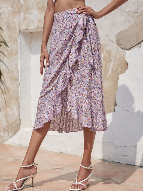 

URBANIC Women Purple Ditsy Printed Ruffle A-Line Skirts