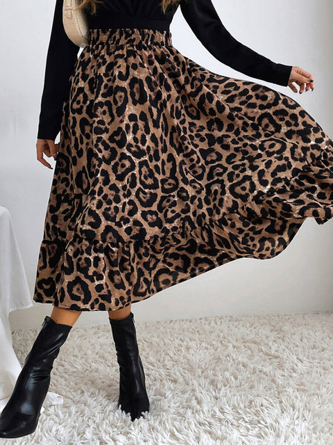

URBANIC Women Brown Printed Tiered Maxi A-Line Skirt