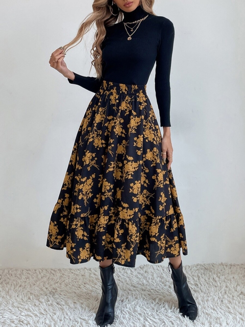

URBANIC Women Black Printed A-Line Skirts