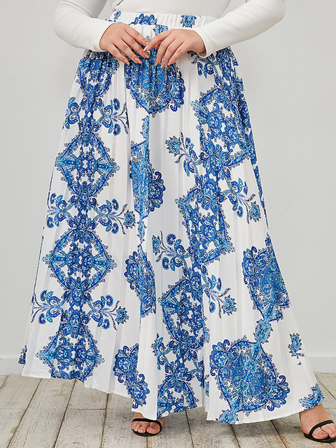 

URBANIC Women Blue Printed Pleated Maxi Skirts