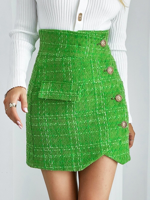 

URBANIC Women Green Self Design Above Knee Length Straight Skirt