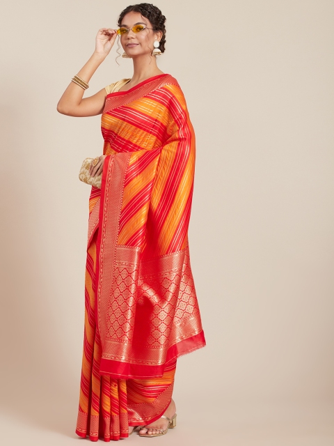 

Tikhi Imli Pink & Orange Woven Design Silk Blend Banarasi Saree