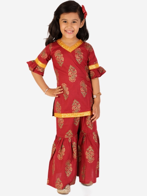 

KID1 Girls Maroon Floral Printed Pure Cotton Kurti with Sharara