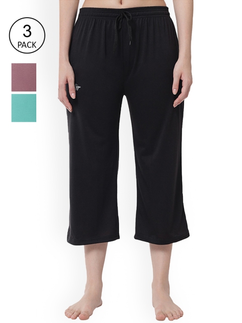 

FFLIRTYGO Women Pack of 3 Black & Lavender Cotton Lounge Capris