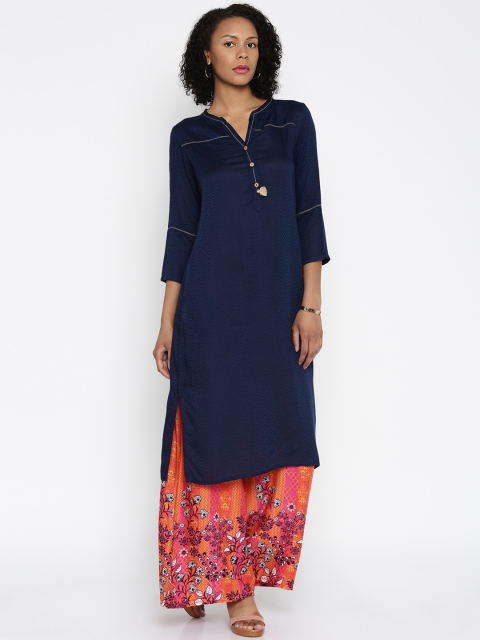 

Global Desi Women Navy Blue Printed A-Line Kurta