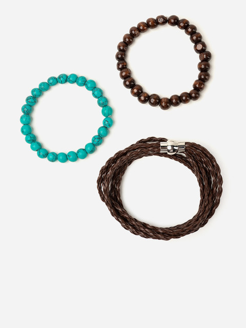

FRATERNITY Men Set Of 3 Brown & Green Beaded and Braided Bracelet