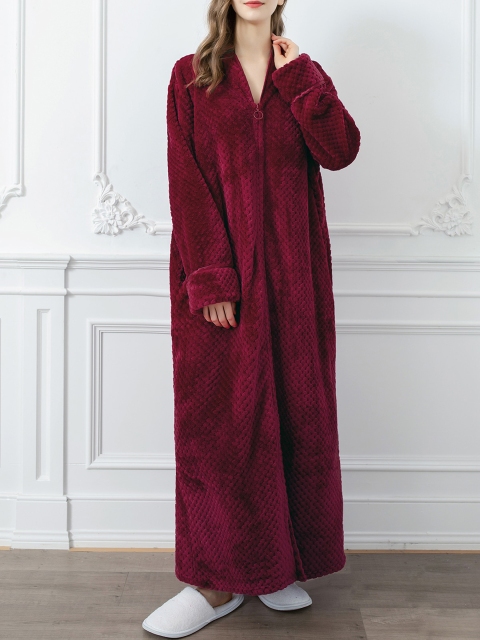 

URBANIC Women Burgundy Textured Robe