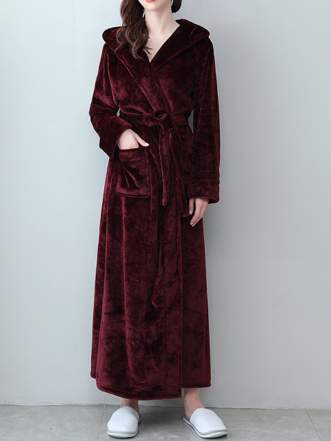 

URBANIC Women Burgundy Solid Lounge Robe