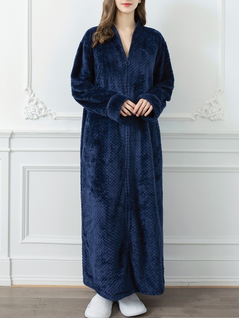 

URBANIC Women Navy-Blue Textured Lounge Robe