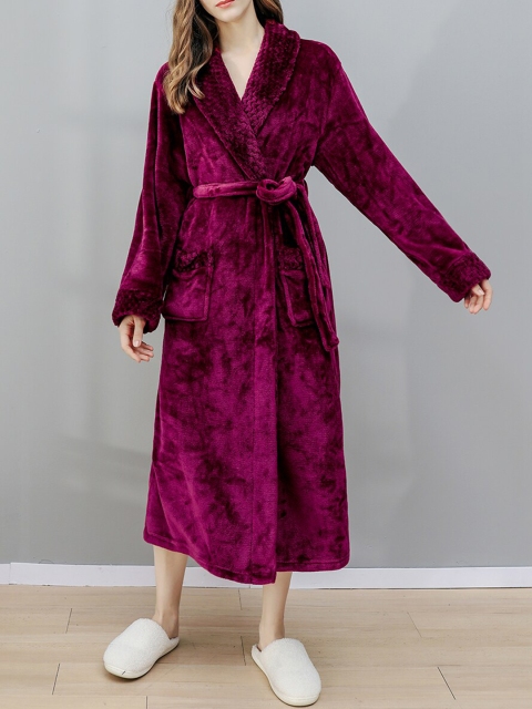 

URBANIC Women Burgundy Solid Simplicity Lounge Robe