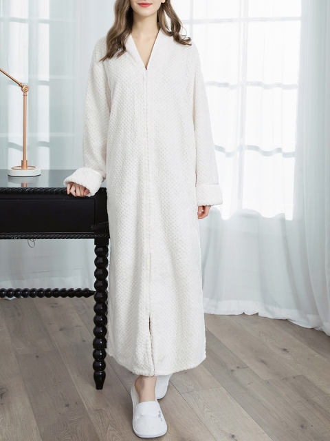 

URBANIC Women White Solid Textured Relaxed Fit Lounge Robe