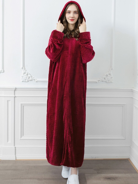 

URBANIC Women Burgundy Solid Lounge Robe