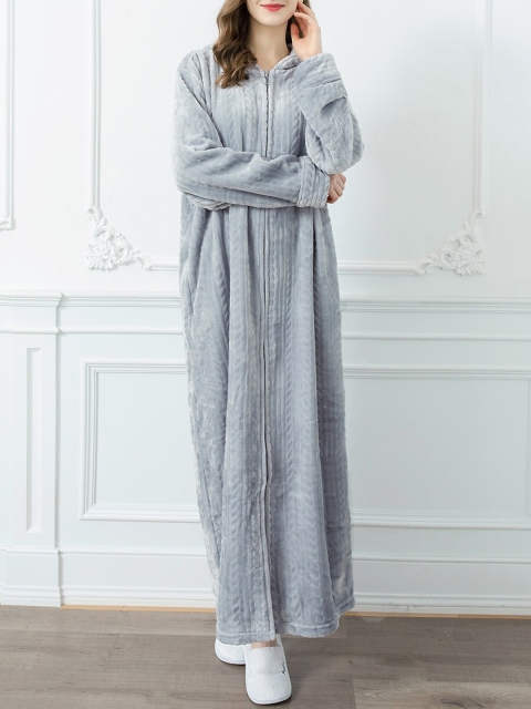 

URBANIC Women Grey Solid Hooded Lounge Robe
