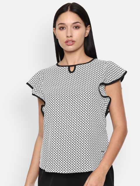 

Van Heusen Woman Grey Geometric Print Keyhole Neck Top