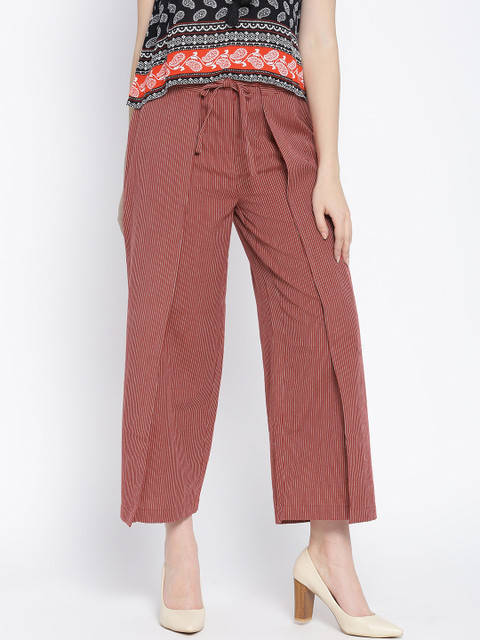 

JAYPORE Women Red Striped Parallel Trousers