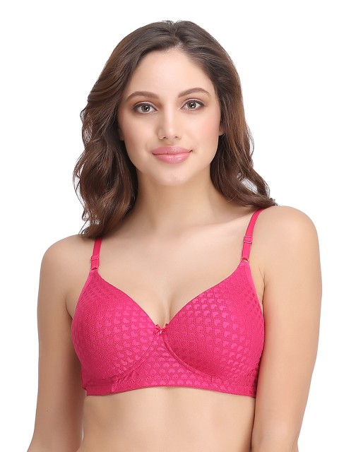 

Clovia Pink Heart Patterned Full-Coverage T-shirt Bra BR0739P1438B