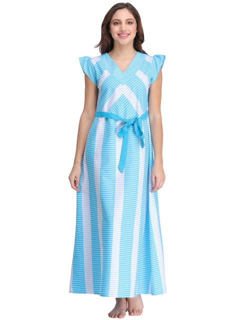 

Clovia Blue & White Striped Maxi Nightdress NS0833P03XL