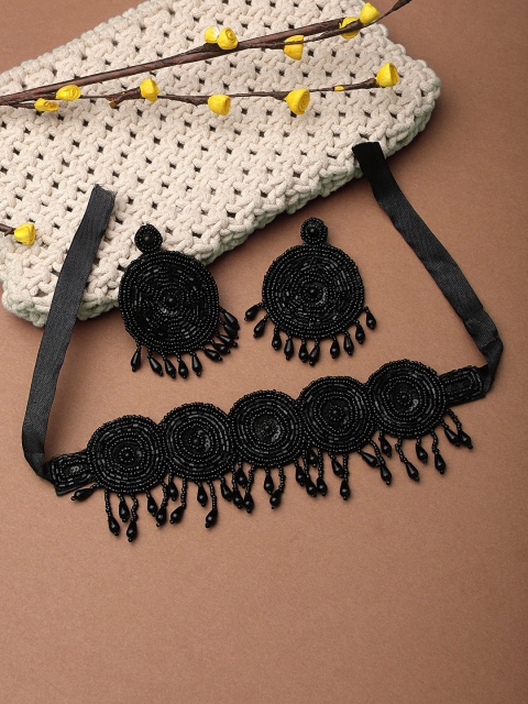 

CARDINAL Black Beaded Choker Jewellery Set