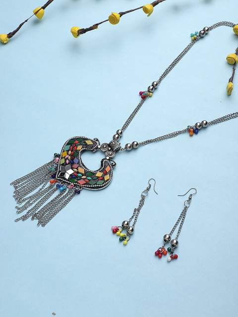 

CARDINAL Silver-Toned Stone Studded Meenakari Jewellery Set