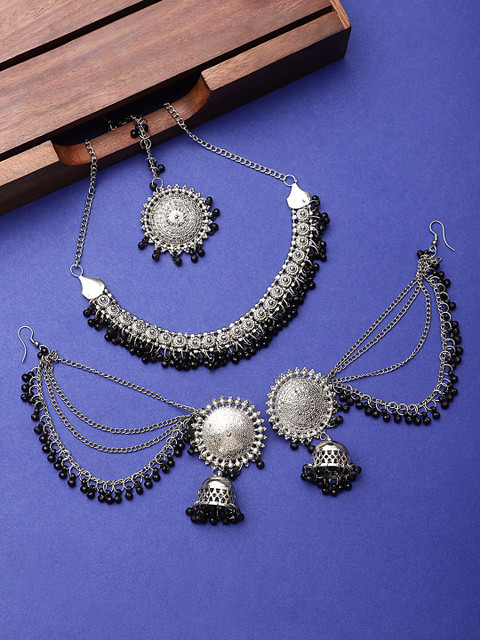 

CARDINAL Oxidised Silver-Plated Black Beaded Jewellery Set