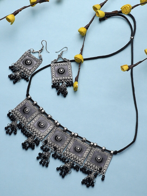 

CARDINAL Oxidized Silver-Toned & Black Meenakari Jewellery Set