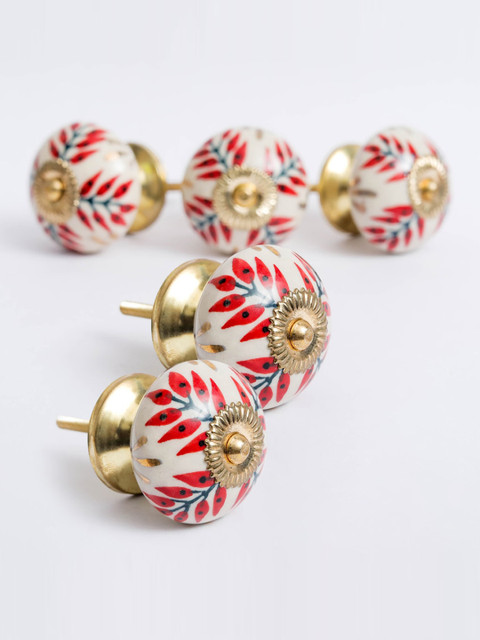 

Home Centre Set of 6 White & Red Printed Ceramic Drawer Knob