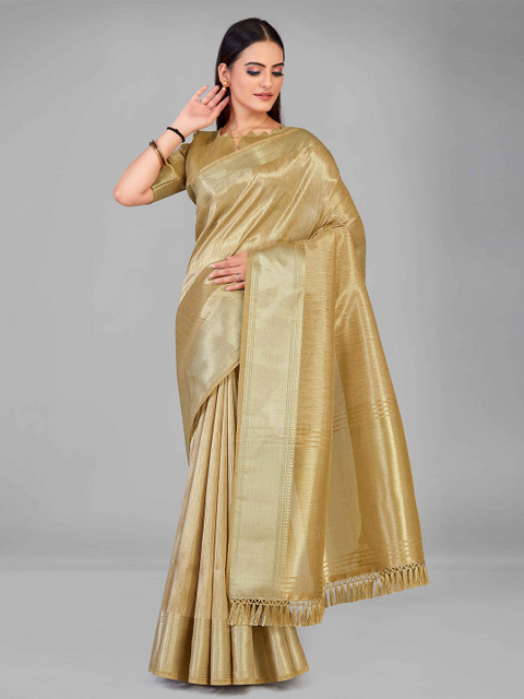 

MANOHARI Beige & Gold-Toned Woven Design Zari Silk Blend Saree