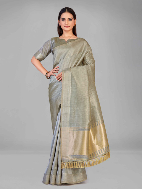 

MANOHARI Grey & Gold-Toned Zari Silk Blend Saree