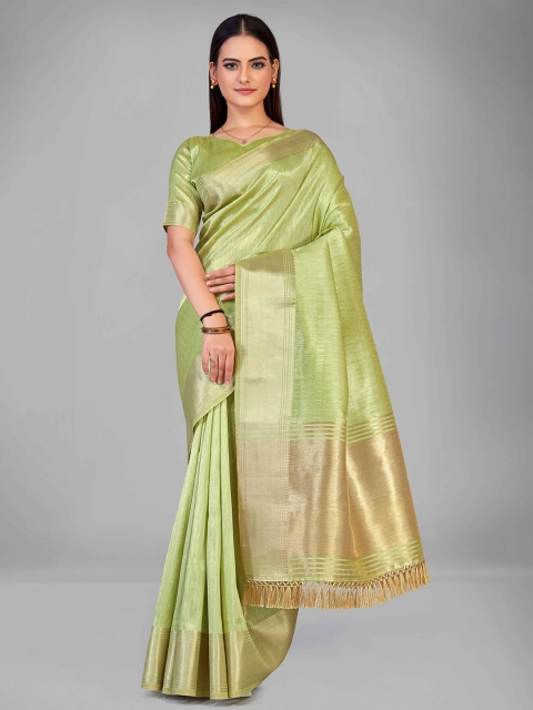 

MANOHARI Women Green & Gold-Toned Woven Design Zari Silk Blend Saree