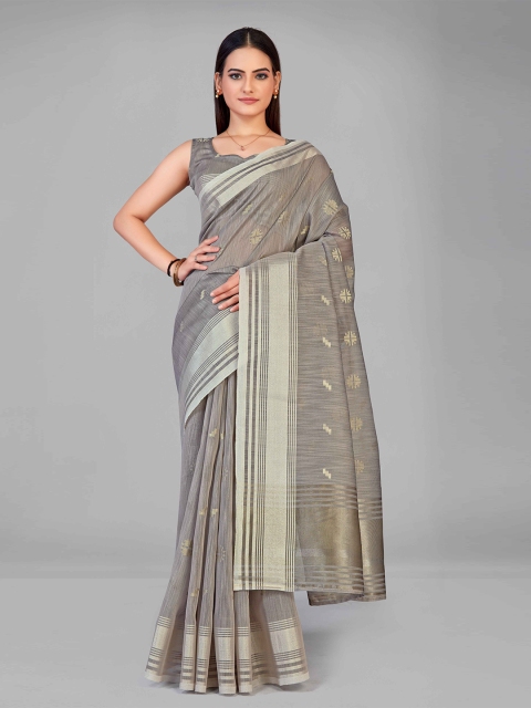 

MANOHARI Grey & Silver-Toned Ethnic Motifs Zari Silk Blend Saree