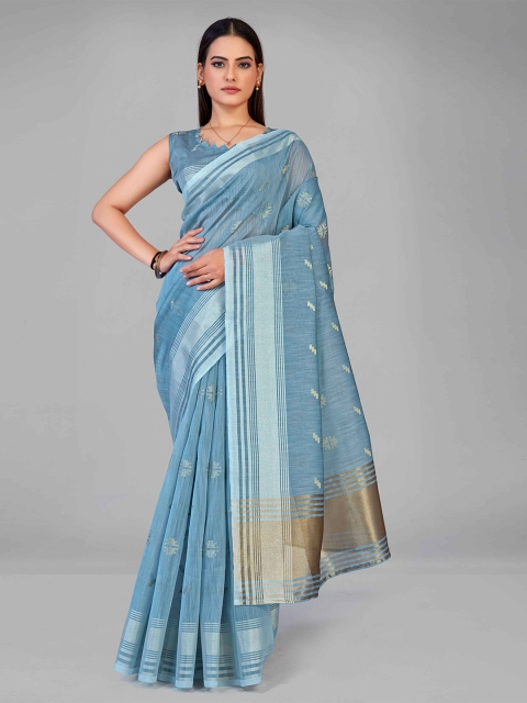 

MANOHARI Blue & Gold-Toned Ethnic Motifs Zari Silk Blend Saree
