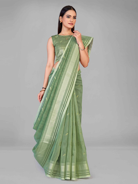 

MANOHARI Green & White Woven Design Silk Blend Saree