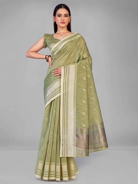

MANOHARI Green & Gold-Toned Woven Design Silk Blend Saree