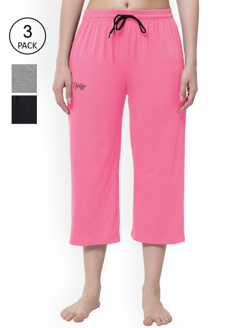 

FFLIRTYGO Women Pink Black and Grey Pack of 3 Mid Rise Relaxed Fit Capris