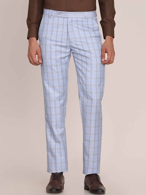 

TAHVO Men Blue Checked Tailored Trousers