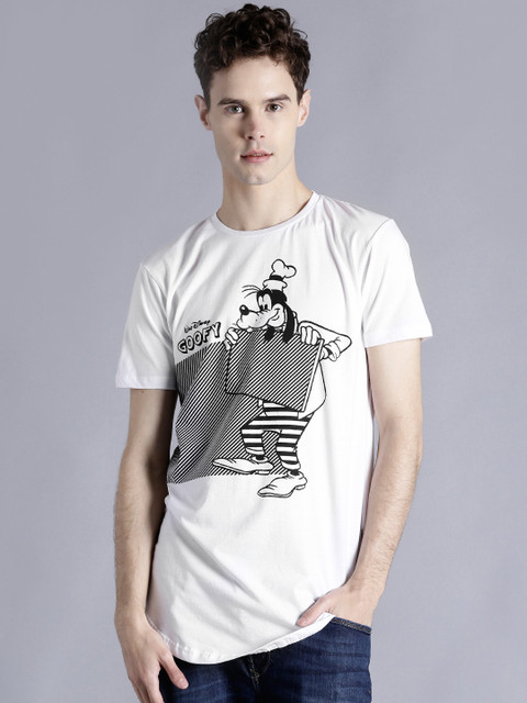 

Kook N Keech Disney Men White Printed Round Neck Longline T-shirt