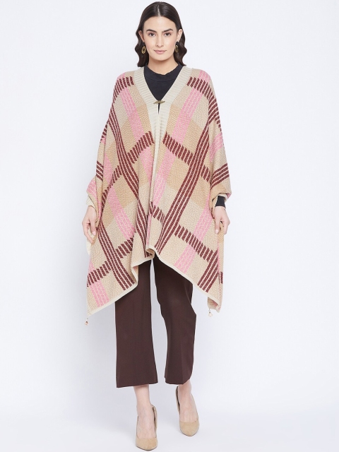 

Knitstudio Women Beige & Pink Checked Knitted Shawl