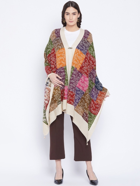 

Knitstudio Women Beige & Green Woven Design Shawl