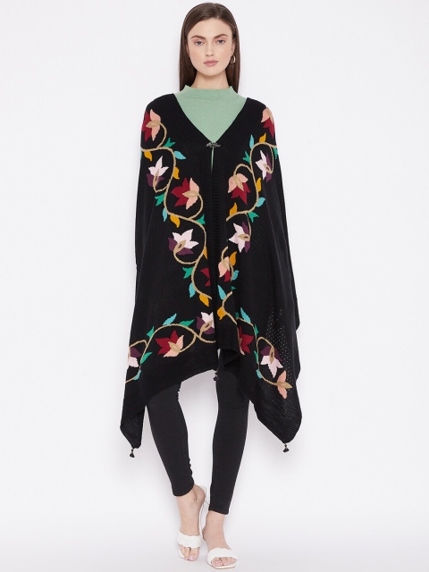 

Knitstudio Women Black Floral Knitted Shawl