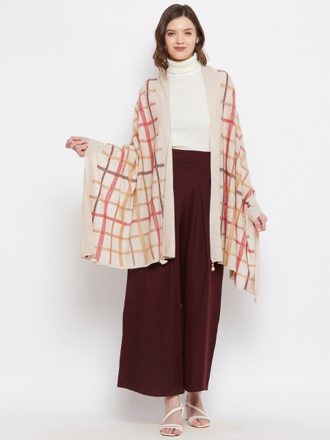 

Knitstudio Women Beige & Red Checked Knitted Shawl