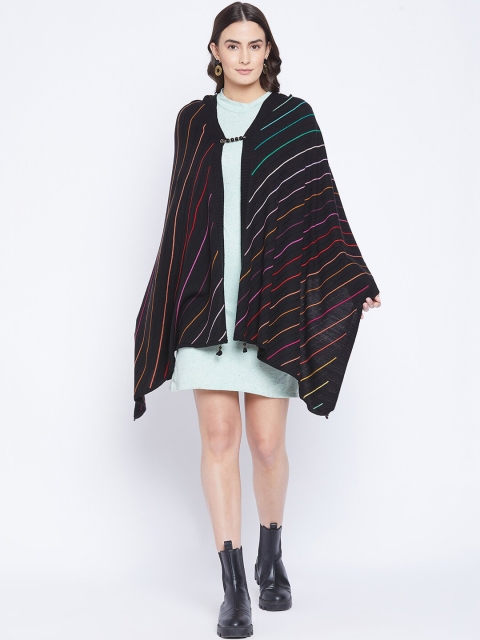 

Knitstudio Women Black Striped Woolen Knitted Shawl