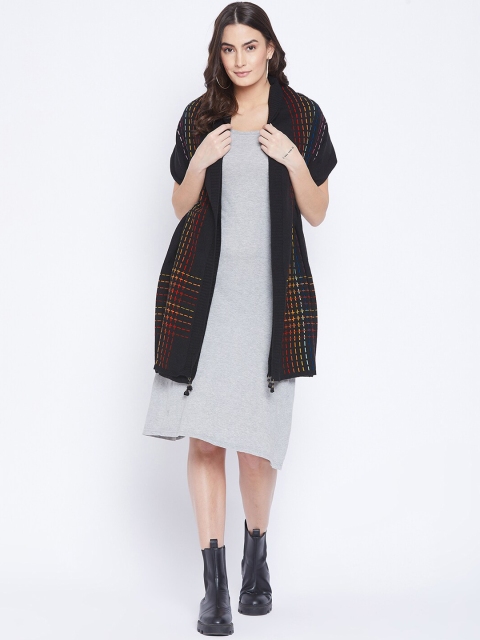 

Knitstudio Women Black Woven Design Knitted Shawl