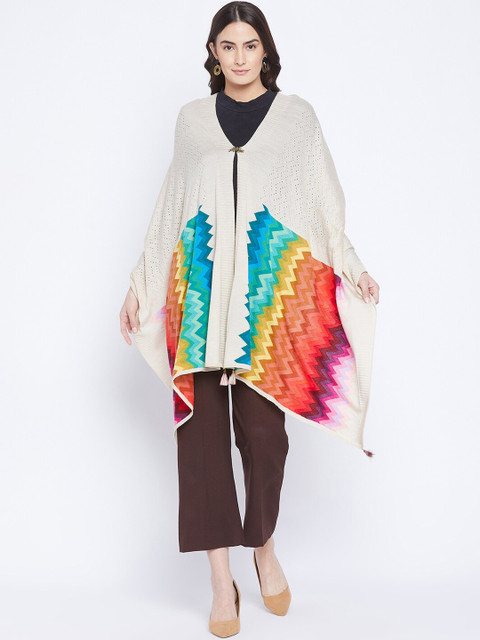 

Knitstudio Women White & Blue Woven Abstract Printed Shawl