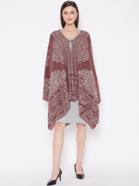 

Knitstudio Women Rose Pink & Grey Woven Design Knitted Shawl