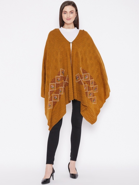

Knitstudio Women Gold-Toned Floral Embroidered Shawl