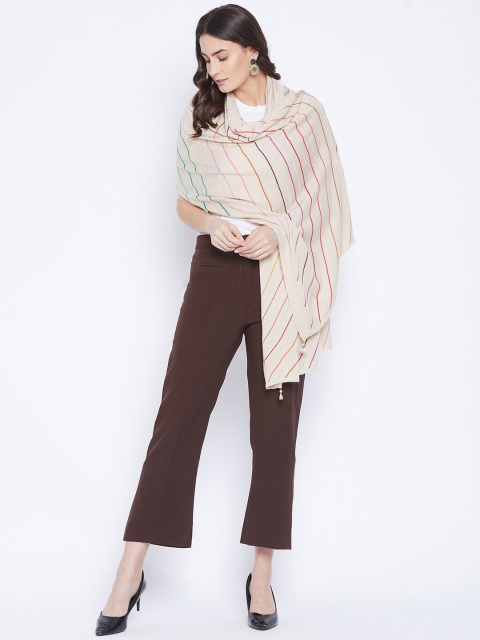 

Knitstudio Women Beige & Red Striped Knitted Shawl